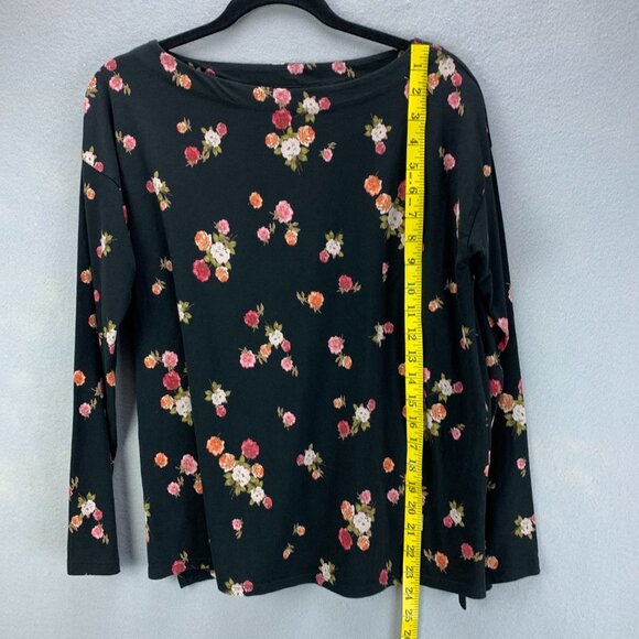 J‎ Jill Top Womens Small Petite Black Floral Pullover Tee Supima Cotton Stretchy - Picture 7 of 14